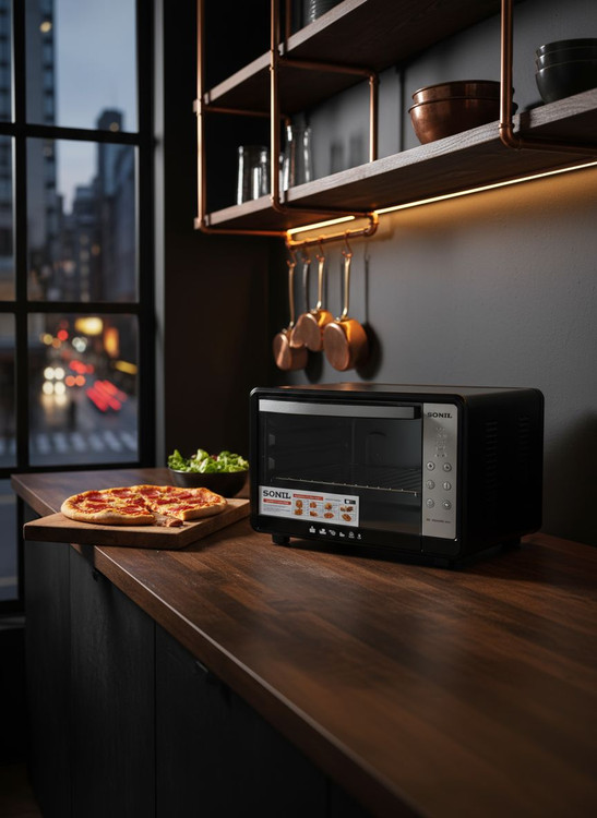 آون توستر دوسینی 40 لیتری دیجیتالی دوالمنت تایمردار دارای جوجه گردان سونیل SONIL TH640 با گارانتی کتبی شرکتی